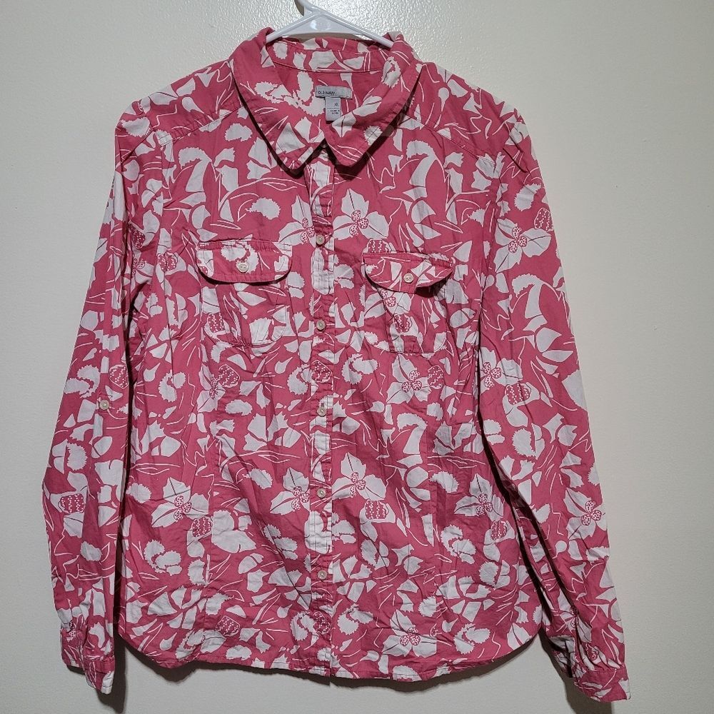 Old Navy Pink and White Floral Shirt